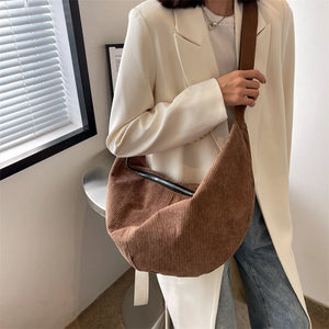 Corduroy Women Shoulder Bags Large Capacity Tote Bag Female Solid Crossbody Bags