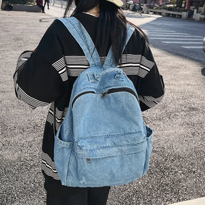 CGCBAG Denim Canvas Backpack Women Large Capacity School Backpack