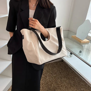 Canvas Tote Bag For Women Large Capacity Solid Beach Shoulder Handbags