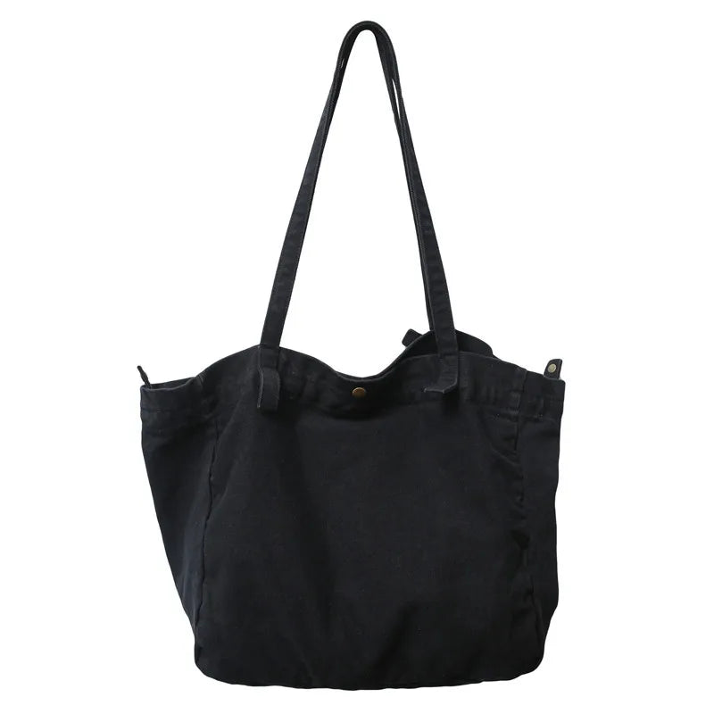Large Capacity Women Canvas Tote Shoulder Bag Harajuku Solid Beach Shopper Bag C