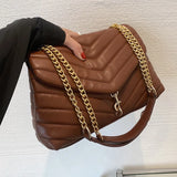 Vintage Lingge Chain Shoulder Bag Leather Large Tote Bag