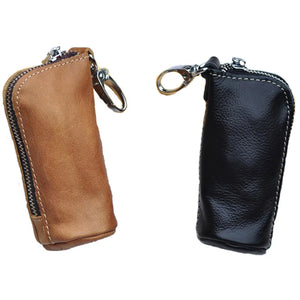 Cow Leather Key Bag Zipper Keychain Holder