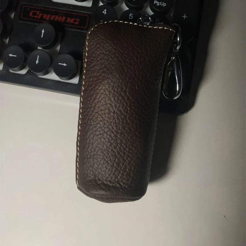 Cow Leather Key Bag Zipper Keychain Holder