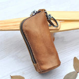 Cow Leather Key Bag Zipper Keychain Holder