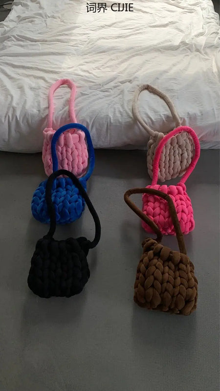 Velvet Knitting Women's Bag Autumn Winter Hand Woven Bag