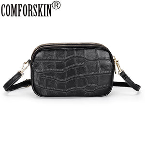Cow Leather Women Messenger Bag Crocodile Pattern Style Large Capacity