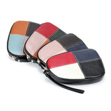 Cowhide Women Clutch Wallet Patchwork Hit Girl Zipper Purse