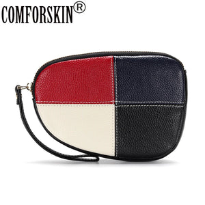 Cowhide Women Clutch Wallet Patchwork Hit Girl Zipper Purse