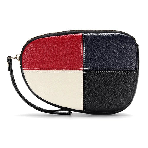 Cowhide Women Clutch Wallet Patchwork Hit Girl Zipper Purse