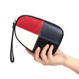 Cowhide Women Clutch Wallet Patchwork Hit Girl Zipper Purse