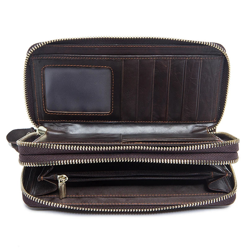 Double Layers Zipper Men Wallet Large Capacity Clutch Purse