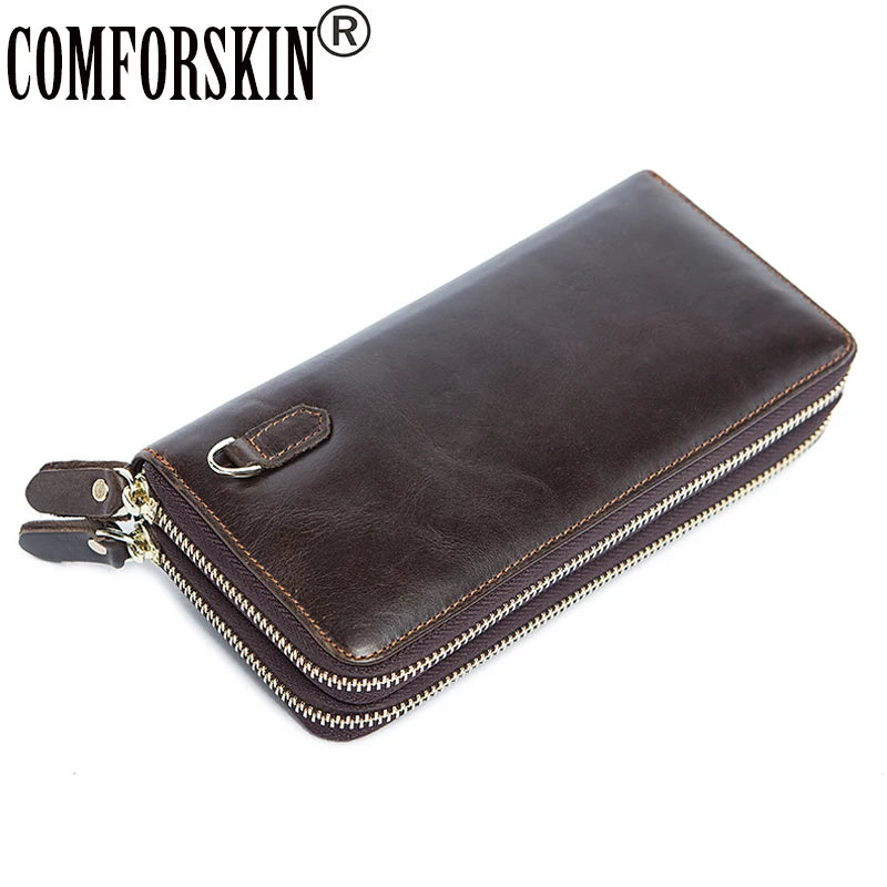 Double Layers Zipper Men Wallet Large Capacity Clutch Purse