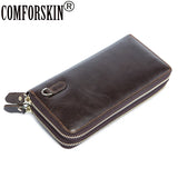 Double Layers Zipper Men Wallet Large Capacity Clutch Purse