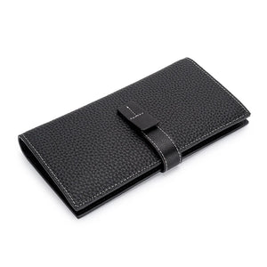 Cowhide Leather Zipper Purse Drawstring Long Wallet for Women