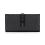 Cowhide Leather Zipper Purse Drawstring Long Wallet for Women