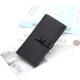 Cowhide Leather Zipper Purse Drawstring Long Wallet for Women