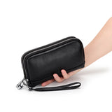 Large Capacity Leather Women Clutch Bag Double Compartment Female Purse