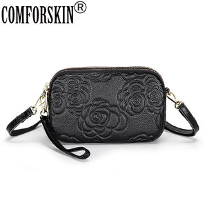 Embossed Flower Leather Messenger Bag for Women