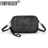 Embossed Flower Leather Messenger Bag for Women