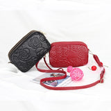 Embossed Flower Leather Messenger Bag for Women