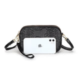 Embossed Flower Leather Messenger Bag for Women