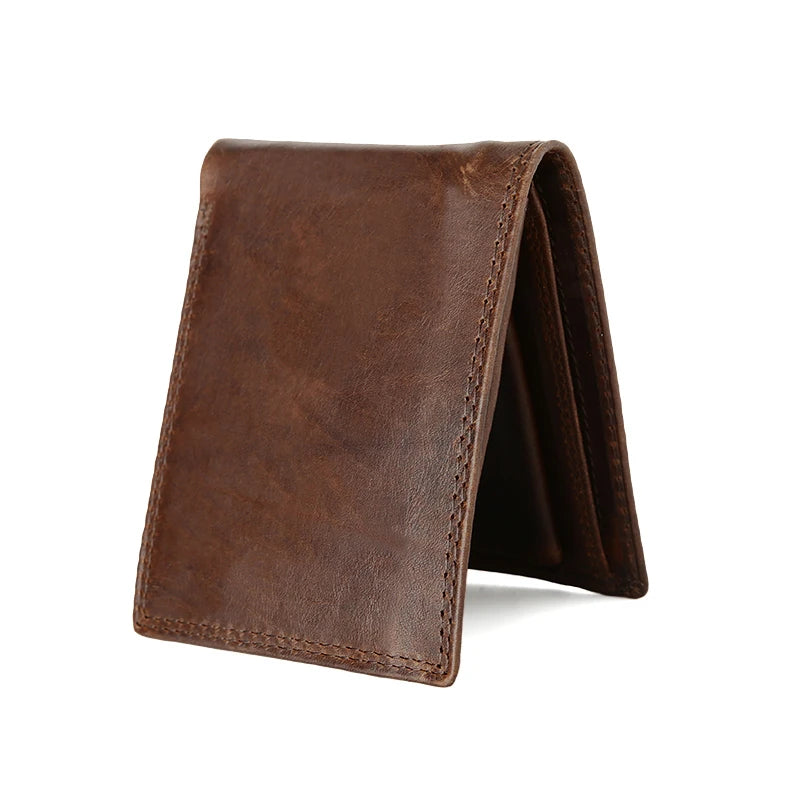 Vintage Short Men Wallets Cowhide Crazy Horse Leather