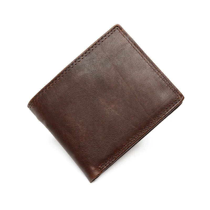 Vintage Short Men Wallets Cowhide Crazy Horse Leather