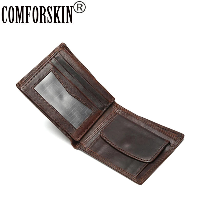 Vintage Short Men Wallets Cowhide Crazy Horse Leather