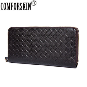 Men Organizer Wallets Leather Weave Clutch Purses