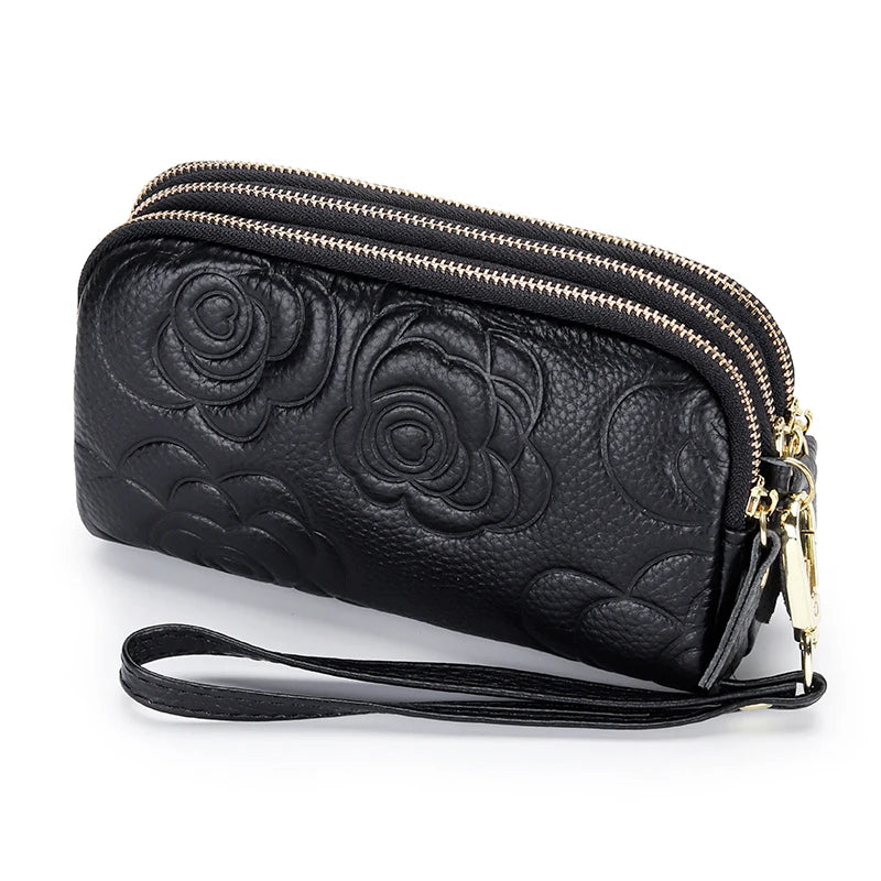 Cowhide Clutch Bag Ladies Multi-layer Zipper Small Wallet