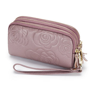 Cowhide Clutch Bag Ladies Multi-layer Zipper Small Wallet