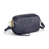 Leather Messenger Bag Female Three Zipper Embossing Flower Small Bag