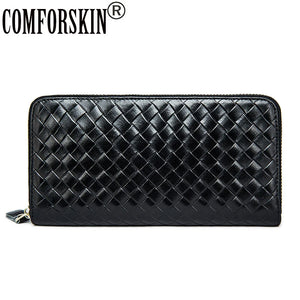 Cow Leather Embossed Knitting Weave Pattern Men Wallets