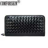 Cow Leather Embossed Knitting Weave Pattern Men Wallets