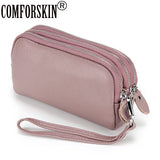 Women Leather Wallet Three Zipper Purses For Ladies Large Capacity