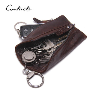 CONTACT'S Leather Men Key Wallet Vintage Keychain Cover Zipper Key Pouch Bag