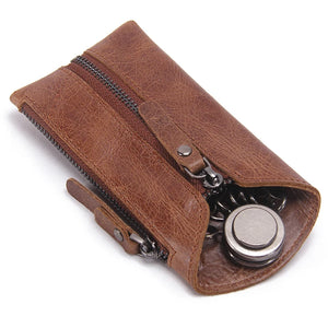 CONTACT'S Leather Men Key Wallet Vintage Keychain Cover Zipper Key Pouch Bag