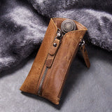 CONTACT'S Leather Men Key Wallet Vintage Keychain Cover Zipper Key Pouch Bag