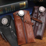 CONTACT'S Leather Men Key Wallet Vintage Keychain Cover Zipper Key Pouch Bag