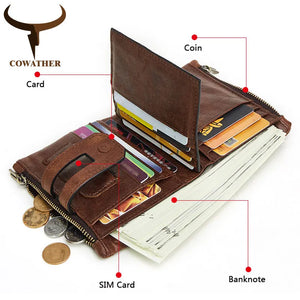 Men Wallet Cow Leather Wallet Big Capacity Short Men Purse