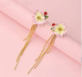 Enamel Glaze Flower Tassel Earrings
