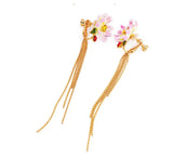 Enamel Glaze Flower Tassel Earrings