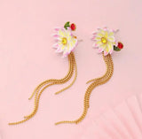 Enamel Glaze Flower Tassel Earrings