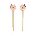 Enamel Glaze Flower Tassel Earrings