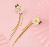 Enamel Glaze Flower Tassel Earrings