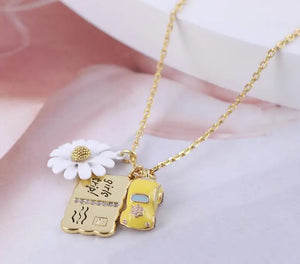 Flowers Car Metal Postcard Multi-Pendant Necklace