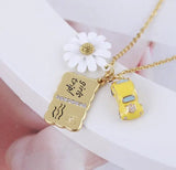 Flowers Car Metal Postcard Multi-Pendant Necklace