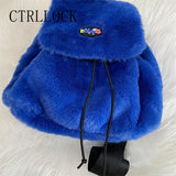 CTRLLOCK Preppy Style Candy Fur Backpack Student Schoolbag