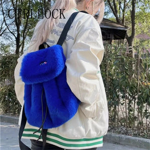 CTRLLOCK Preppy Style Candy Fur Backpack Student Schoolbag