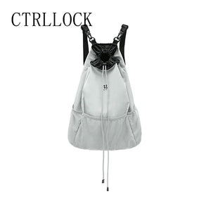CTRLLOCK Techwear Gray Nylon Backpack Mesh Women Schoolbag